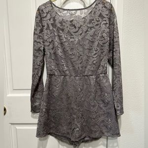 BB Dakota Silver metallic lace romper